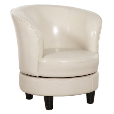 Contemporary Leather Upholstered Barrel Style Swivel Chair