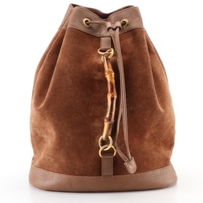 Gucci Bamboo Drawstring Backpack in Leather and Suede