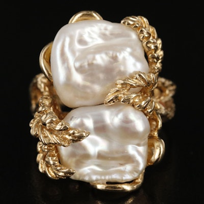1960s 14K Pearl Ring with Leaf Detail