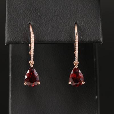 14K Rose Gold Garnet and Diamond Earrings