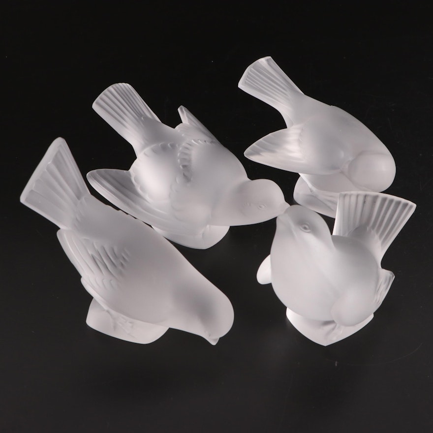 Lalique Sparrow Frosted Crystal Figurines
