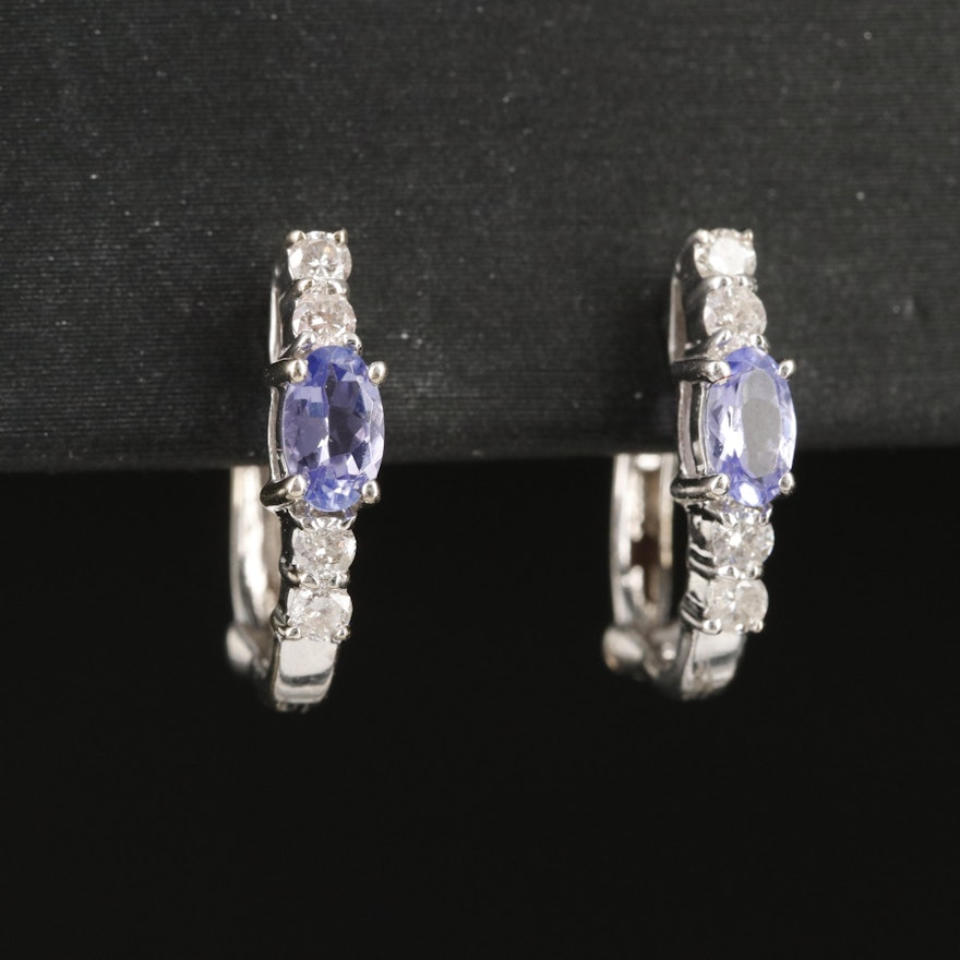 14K Tanzanite and Diamond JHoop Earrings