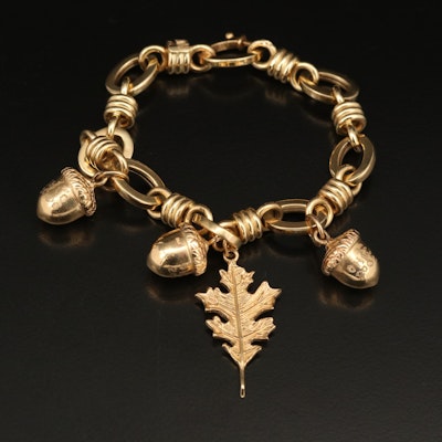 Italian 14K Acorn and Oak Leaf Charm Bracelet