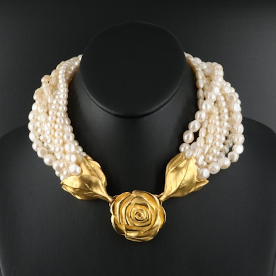 Givenchy Multi-Strand Faux Pearl Necklace with Rose Clasp