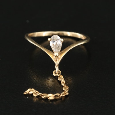 14K Cubic Zirconia One Finger Chain Ring