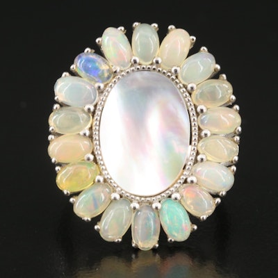 Sterling Mother-of-Pearl and Opal Ring