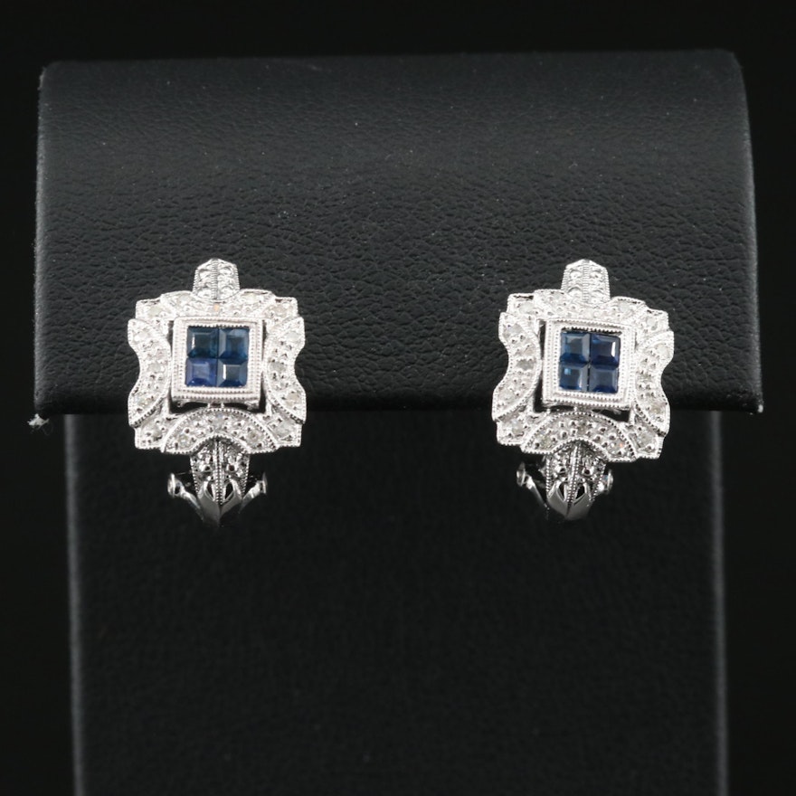 14K Sapphire and Diamond JHoop Earrings