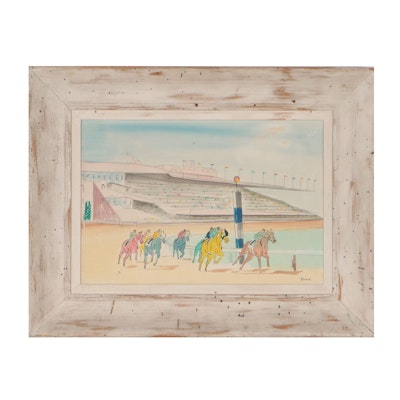 Watercolor Painting of Horse Racing, Mid-20th Century