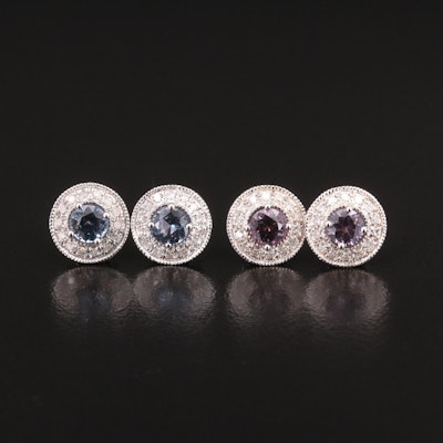 Sterling Spinel and Diamond Stud Earrings with Enhancers