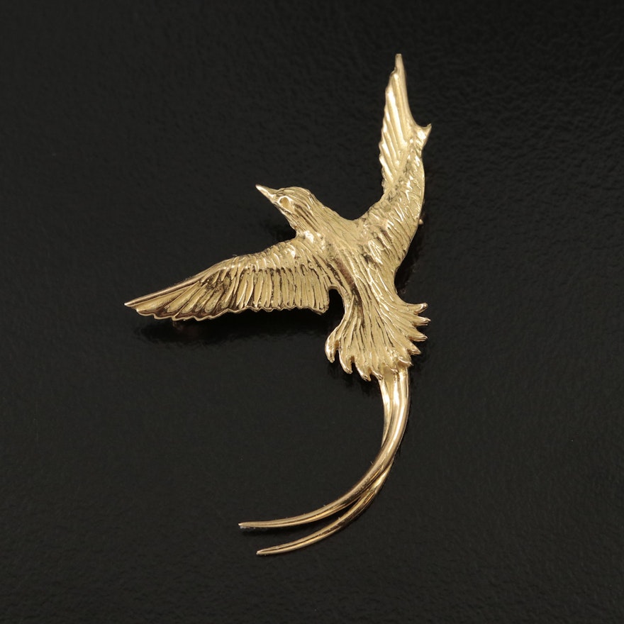 Vintage 18K Wire Tailed Swallow Brooch