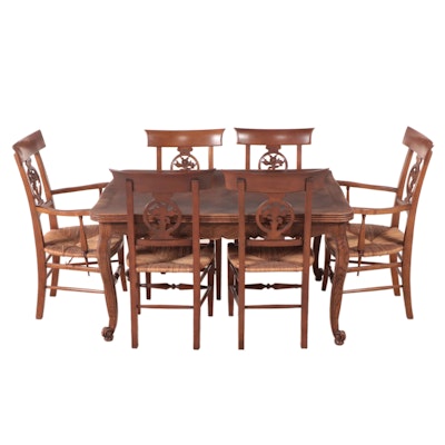 Seven-Piece French Provincial Style Oak and Walnut Dining Set, 20th Century