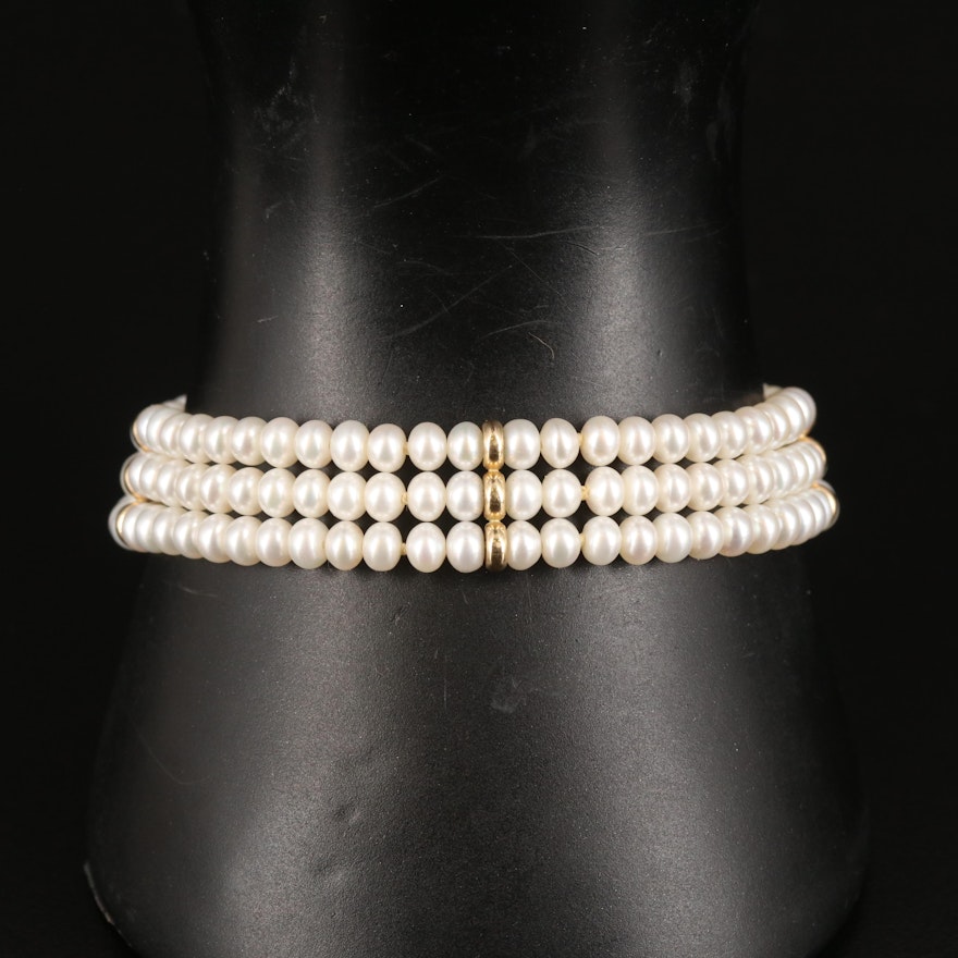 14K Pearl Triple-Row Bracelet