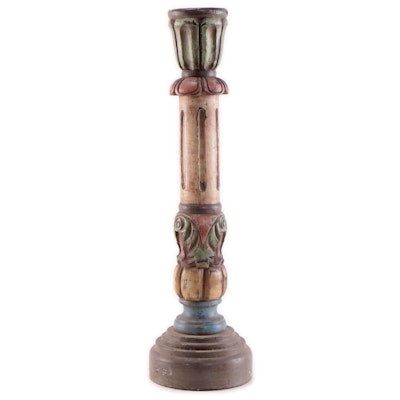 Filipino Spanish-Colonial Style Polychrome Carved Wood Candle Holder