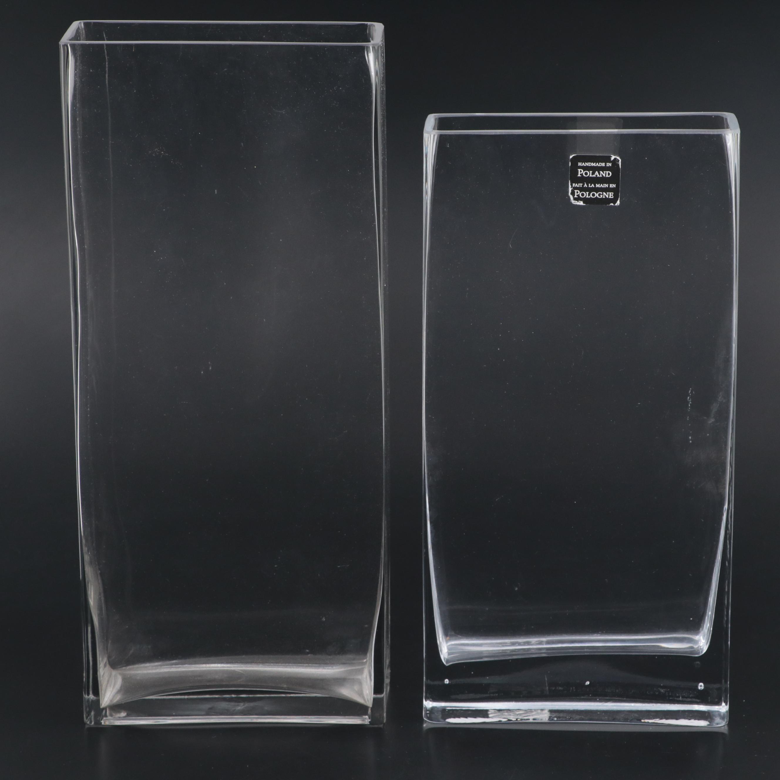 Polish and Other Rectangular Clear Glass Vase EBTH