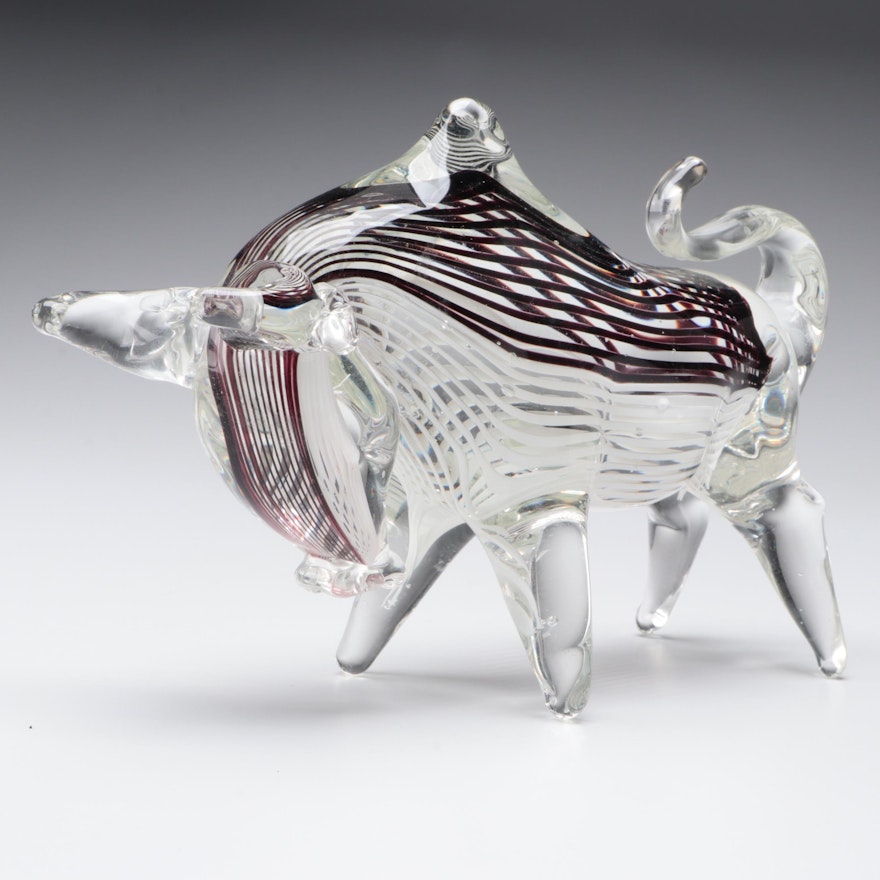 Murano Style Blown Glass Bull Figurine