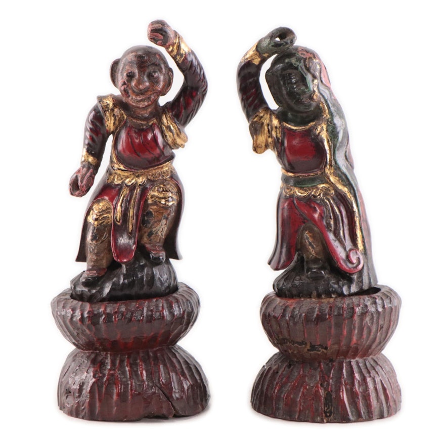 Vietnamese Lacquer Temple Figures, Late 19th Century