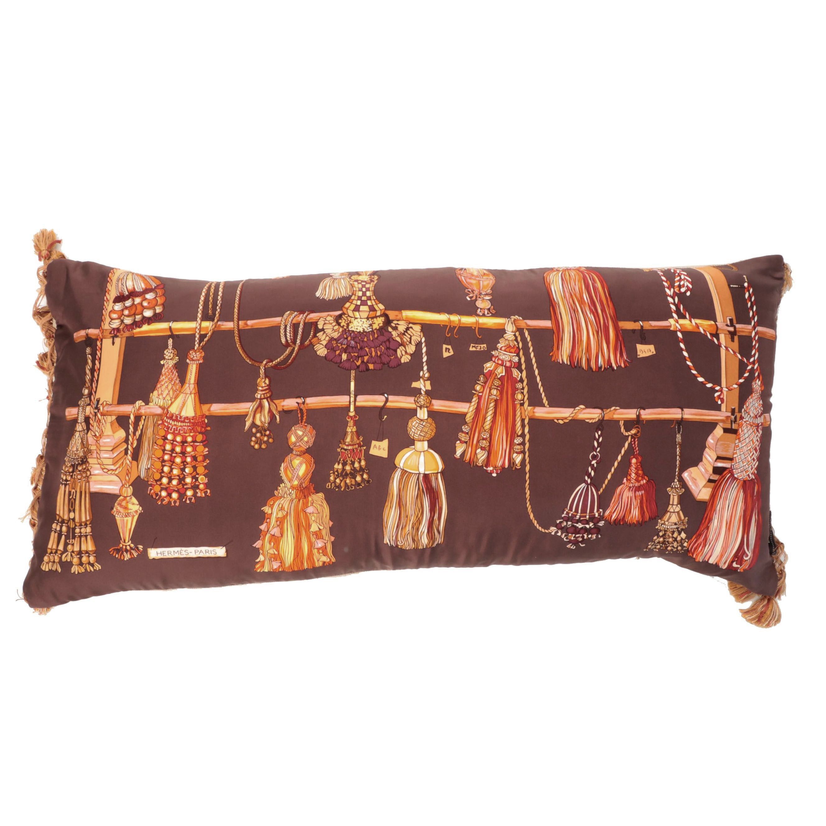 Hermès "Passamenterie" Silk Scarf Tassel Trim Lumbar Pillow EBTH