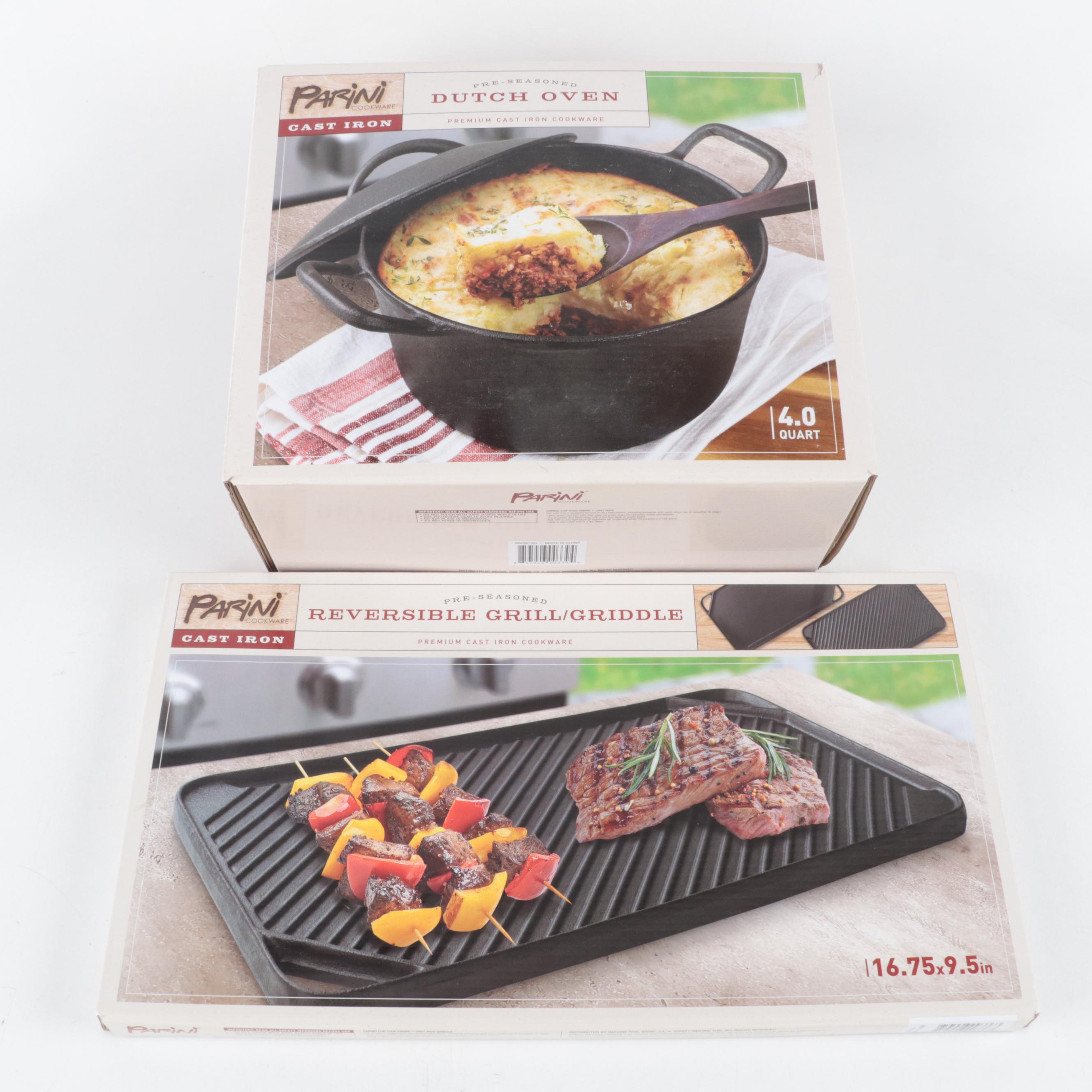 Parini Cast Iron Dutch Oven, Deep Skillet, Griddle, and Reversible