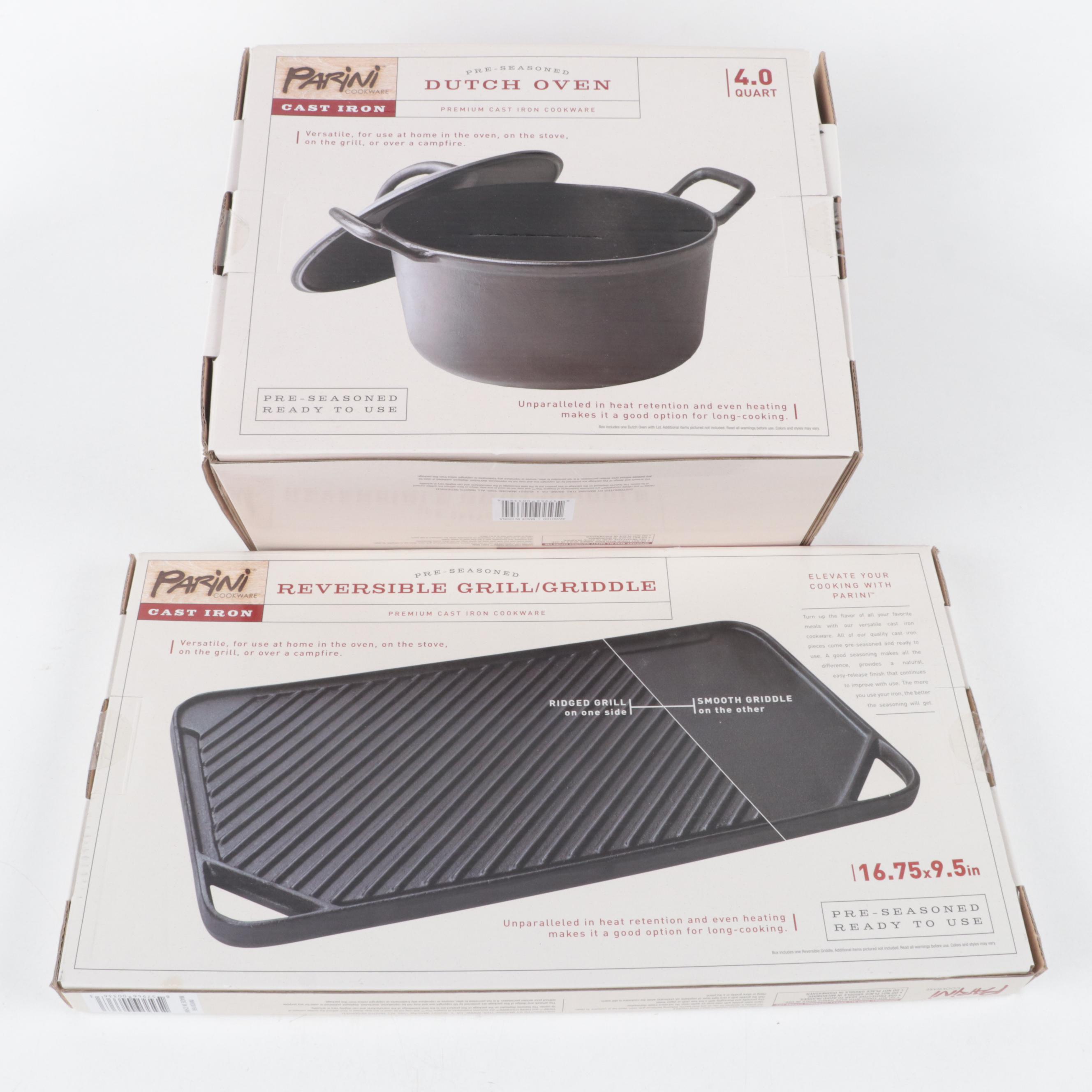 Parini Cast Iron Dutch Oven, Deep Skillet, Griddle, and Reversible