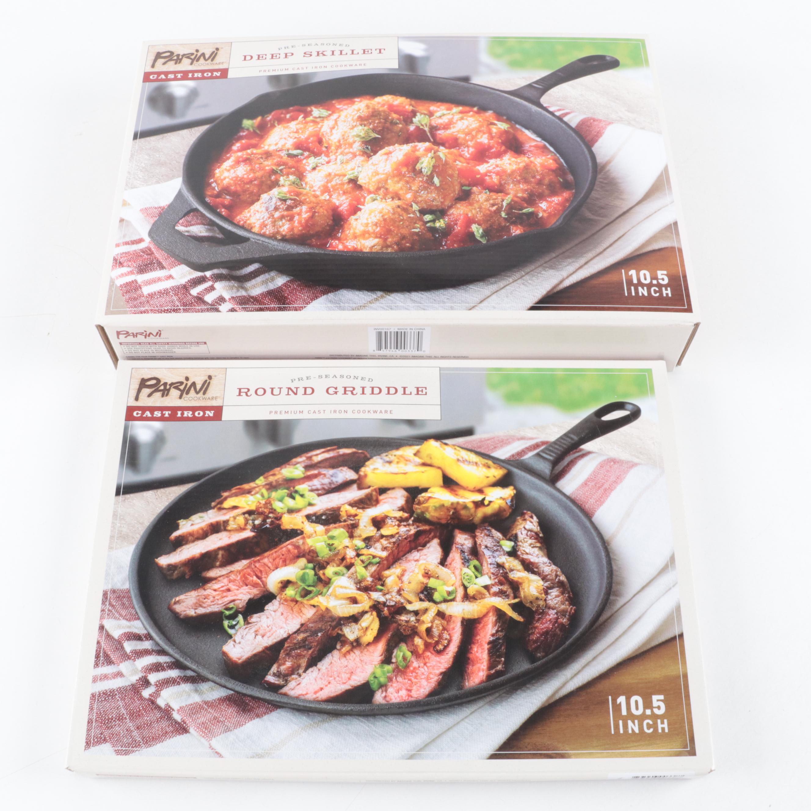 Parini Cast Iron Dutch Oven, Deep Skillet, Griddle, and Reversible