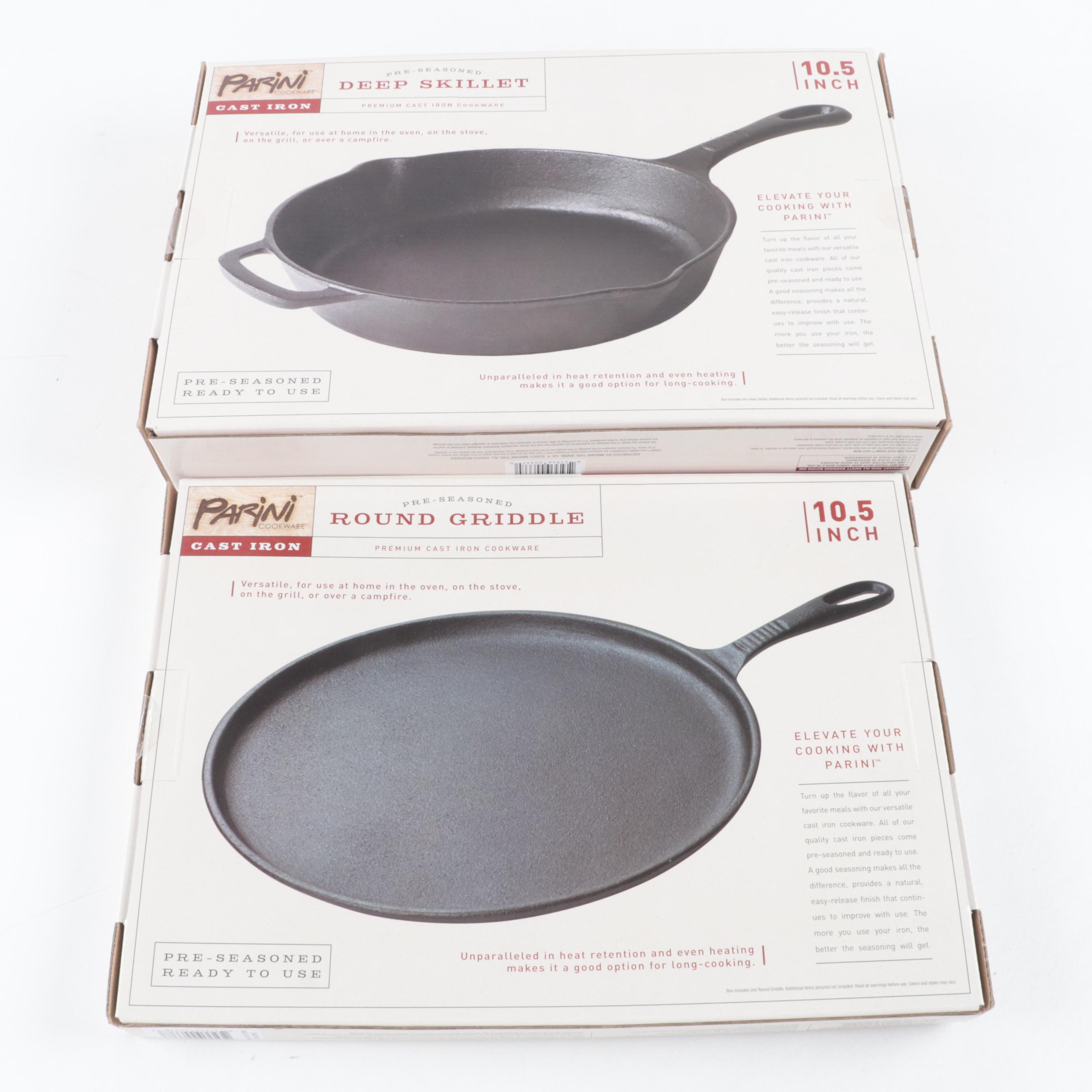 Parini Cast Iron Dutch Oven, Deep Skillet, Griddle, and Reversible