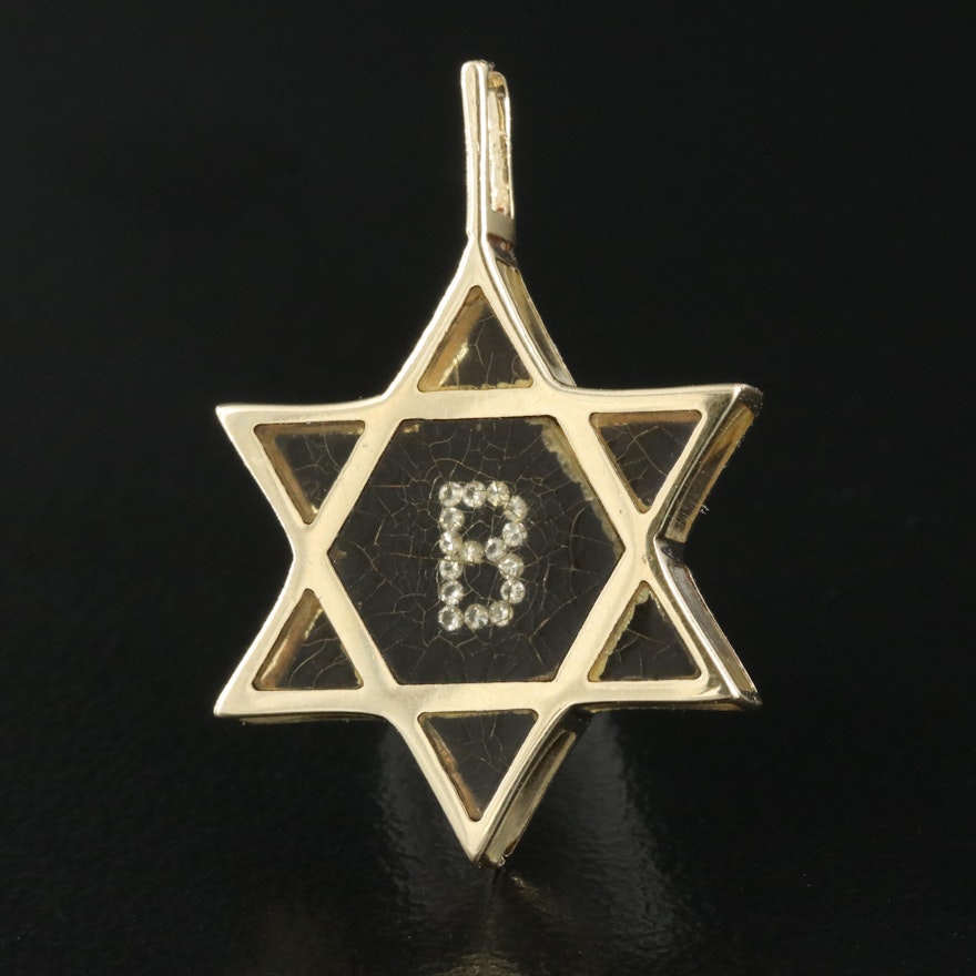 14K Star of David Rhinestone "B" Pendant