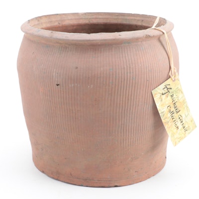 North Vietnamese Earthenware Pot with Vertical Incised Pattern