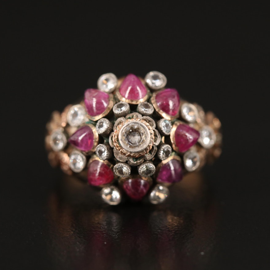 10K Ruby and White Topaz Thai Princess Ring with Sterling Accents
