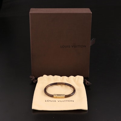 Louis Vuitton Keep It Bracelet in Damier Ébène Canvas and Gold-Tone Metal w/Box