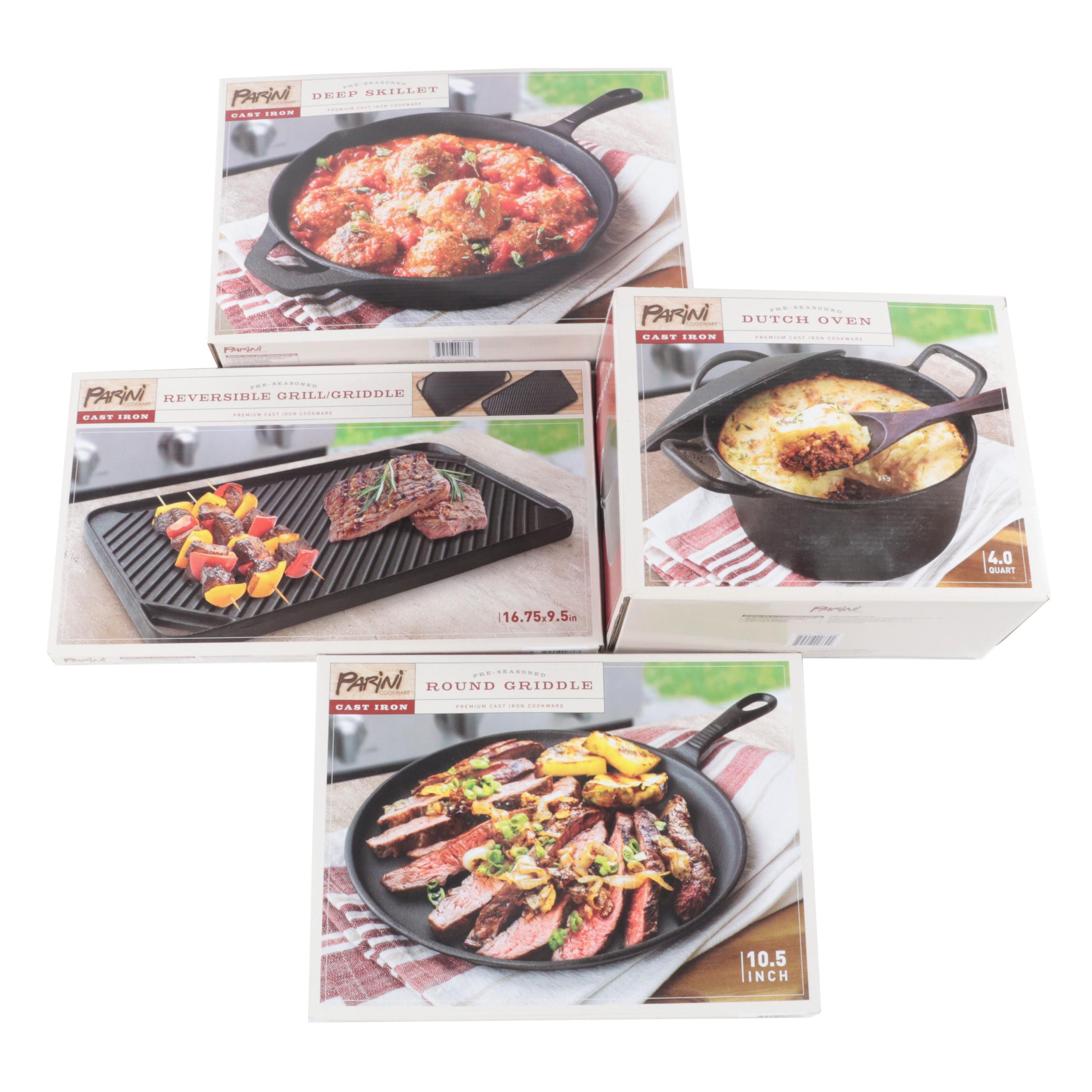 Parini Cast Iron Dutch Oven, Deep Skillet, Griddle, and Reversible