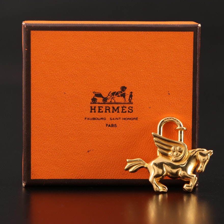 Hermès Pegasus Cadenas Charm in Gold-Plated Metal w/Box