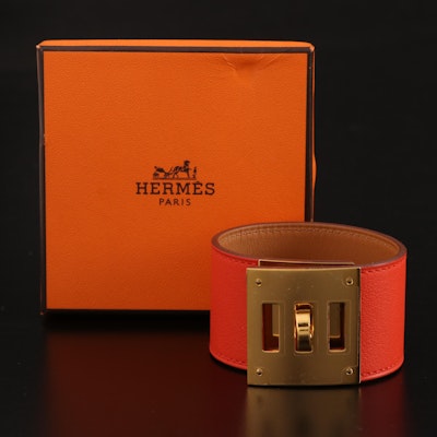 Hermès Dog Bracelet in Gold-Plated Metal and Leather w/Box