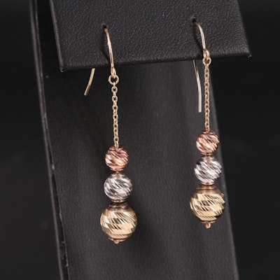 14K Tri-Color Bead Drop Earrings