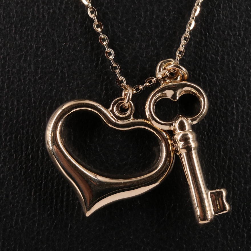 14K Heart and Key Pendant Necklace