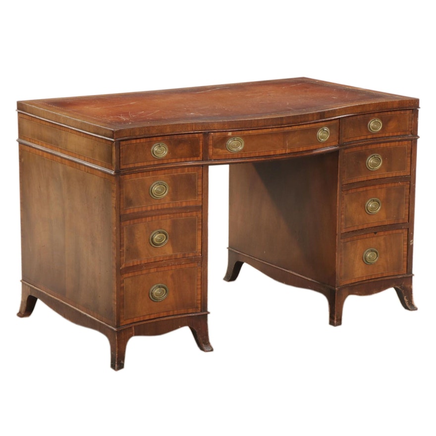 Sligh George III Style Mahogany and Leather Inset Serpentine Desk