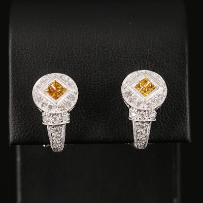 18K Sapphire and Diamond J Hoop Earrings