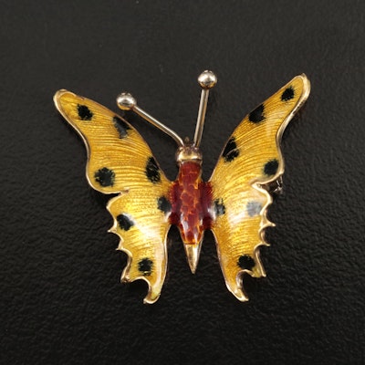 Vintage 18K Enamel Butterfly Brooch