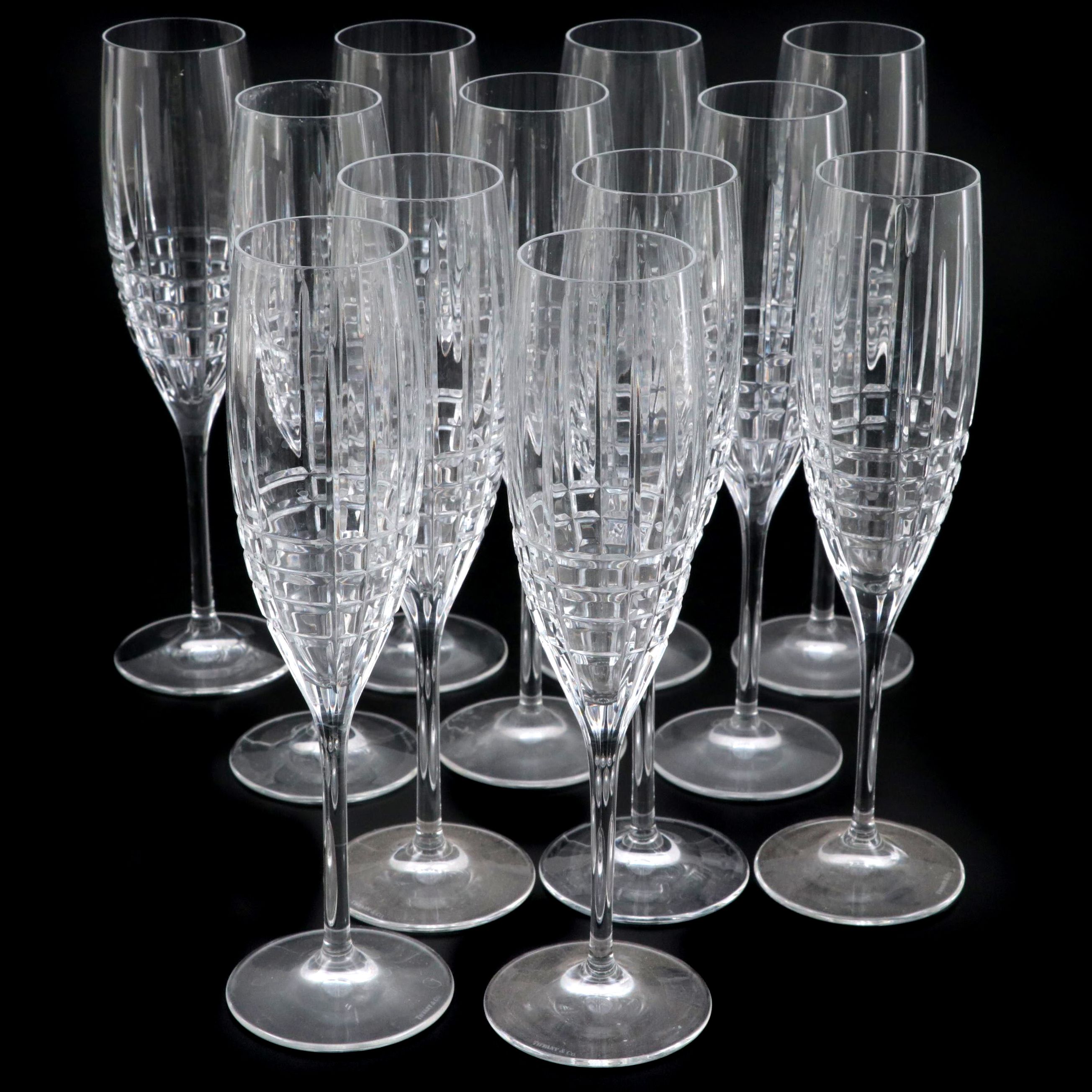 Tiffany & Co. "Plaid" Crystal Champagne Flutes EBTH