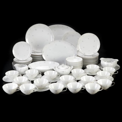 Mid-Century Japanese "Snowflake" Porcelain Dinnerware and Serveware