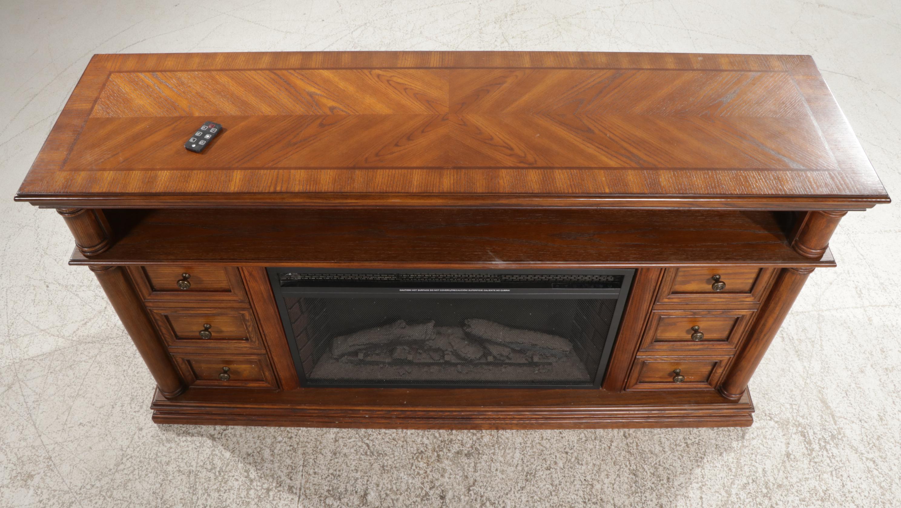 Febo Flame Electric Fireplace In Oak Media Cabinet | EBTH