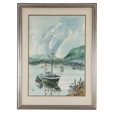 Roland Rogers Watercolor Painting of Harbor Scene