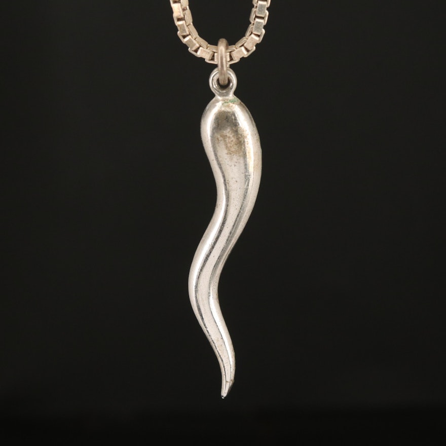 Sterling Cornicello Horn Pendant Necklace