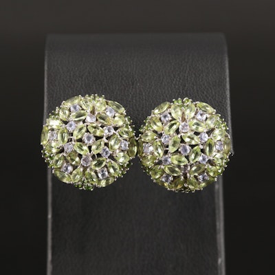 Sterling Peridot and Tanzanite Button Earrings