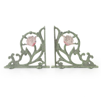 Pair of Art Nouveau Style Painted Iron Wall Shelf Brackets, 20th Century