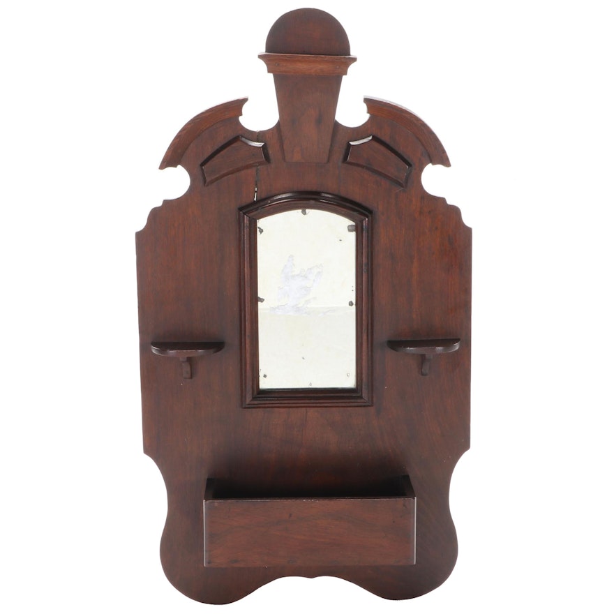 Victorian Walnut Wall Mirror with Candle Brackets and Candle Box