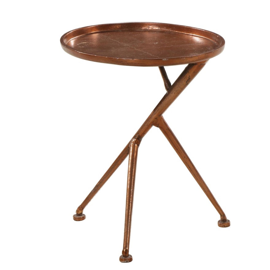 Contemporary Welded Metal Oval Side Table with Copper Tone Finish