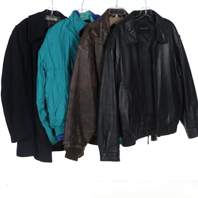 Men's Patagonia Zippered Windbreakers With Black and Brown Leather Jackets