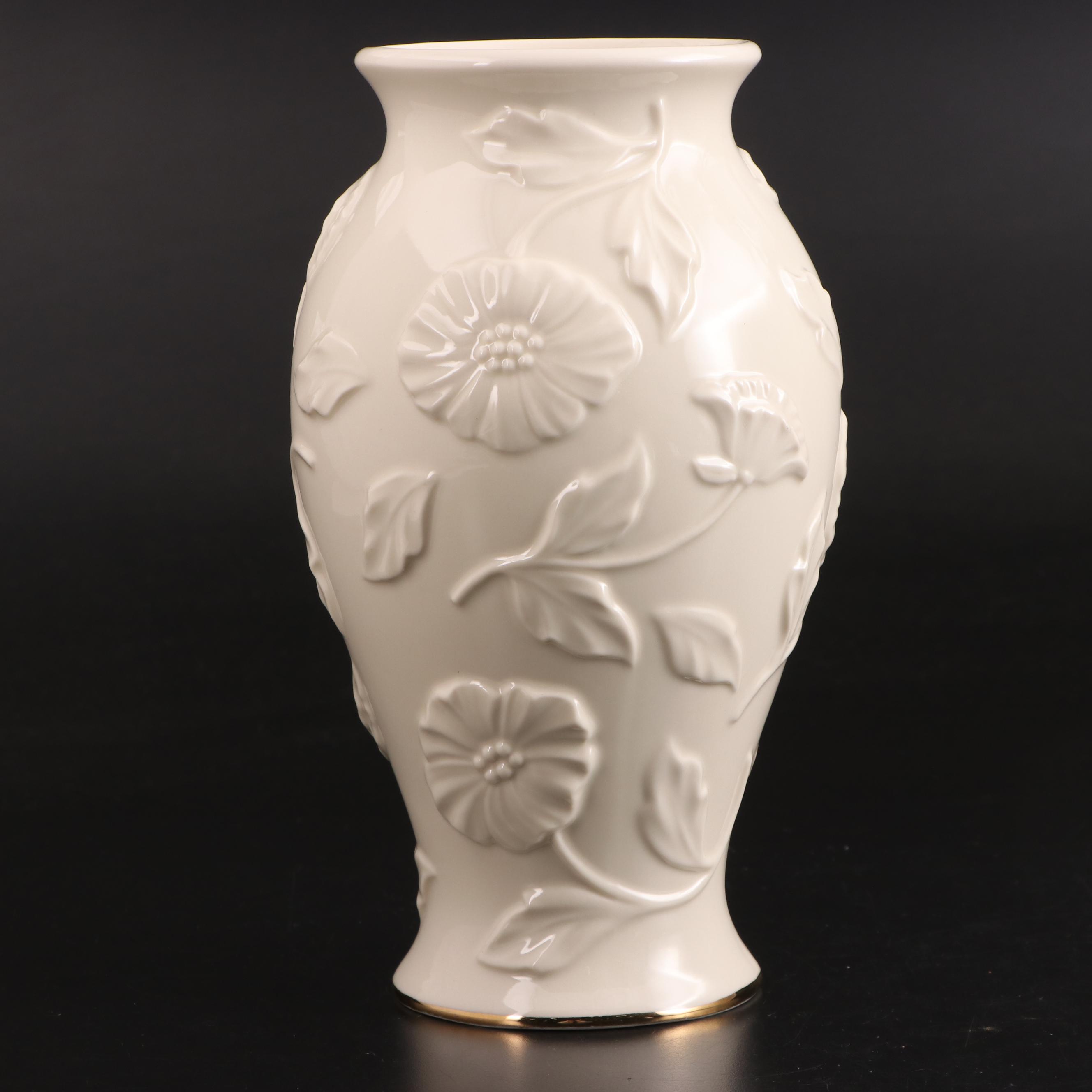 Lenox Bone China Poppy Vase and Crystal Vase EBTH