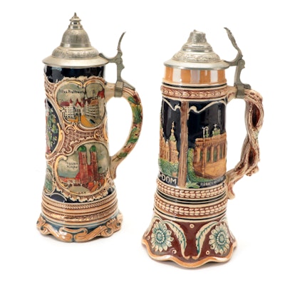 Thorens and Other Musical German Glazed Stoneware Beer Steins