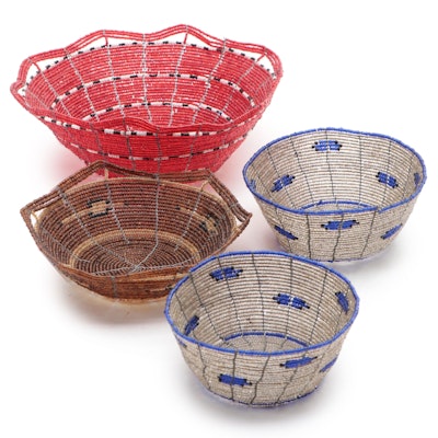 Kenyan Glass Beaded Wire Baskets, 20th Century